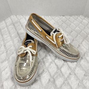 Sperry Shoes | Sperry Top-Sider Loafer Crest Resort Python Boat Shoe Gold Sequins | Color: Gold/White | Size: 7 | Flippinlulus's Closet